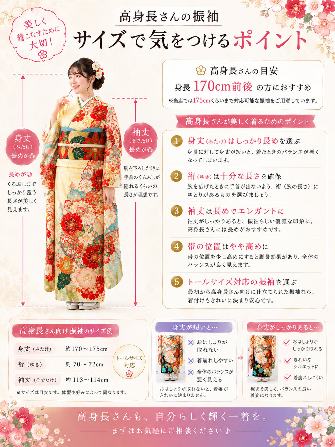 高身長さんの振袖 サイズで気をつけるポイント
